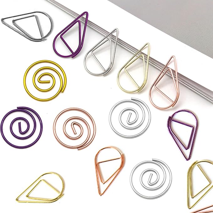 Hesena 320 Pcs Cute Paper Clips Set, 160 Pcs Round & 160 Pcs Teardrop Shape Paper Clipss, for Office and Home (Circular+Droplet)