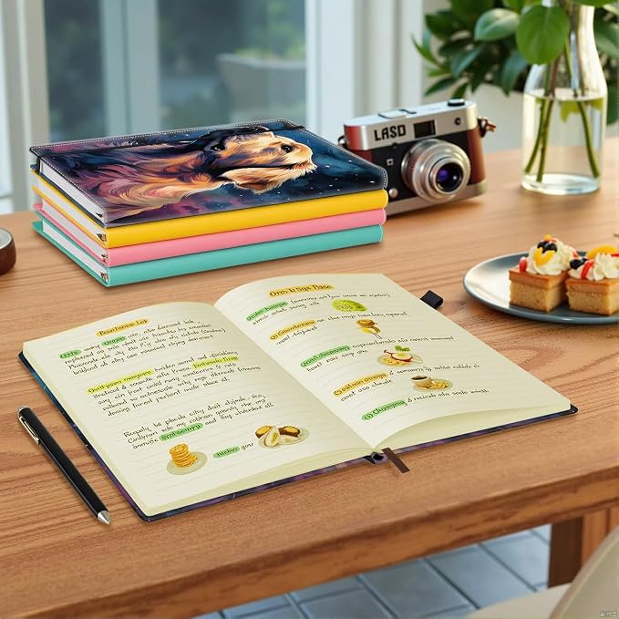 Hardcover Executive Notebooks, A5 PU Leather Lined Journal Notebook, 200 Pages Thick Paper Subject Notebooks for School,Work,Home Writing Business Notebook, Diary Book ， Golden Retriever Dog