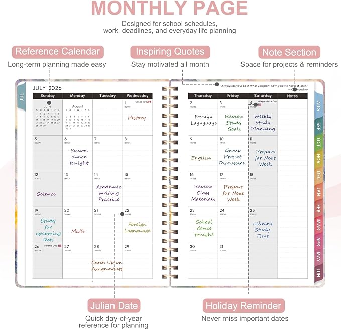 Planner 2026-2027, Weekly and Monthly Academic Planner, July 2026 - June 2027, Hardcover Calendar Agenda Book for School Year Planning, School Supplies for Teacher and Student, Letter Size(8.5'' x 11'')