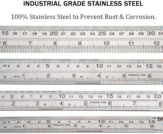 ZZTX Metal Ruler 6 Inch 8 Inch 12 Inch 16 Inch Stainless Steel 4 Pack | Rust-proof, Straight edge, Precise markings, Clear read