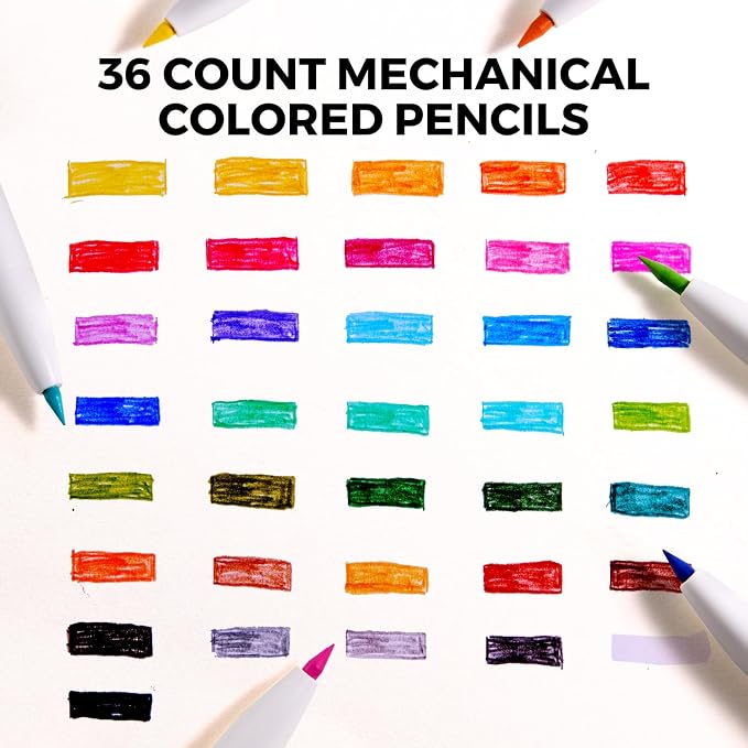 Jar Melo Mechanical Colored Pencils for Kids 36 Count, Erasable Oil-Based Pastel Pencils with Sharpener, Retractable Thick Color Leads, Drawing & Art Supplies for Kids, Artists Adults Coloring Books