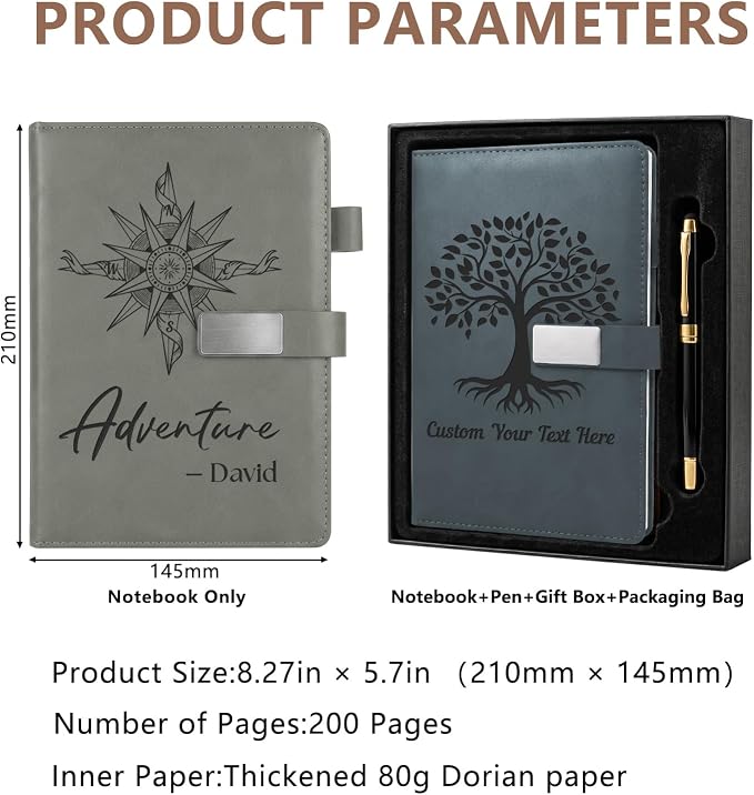 Personalized Journal Notebook with Name, Custom Text Leather Notebooks, 20+ Design Styles, 3D Engrave Hardcover Executive Notebooks for Work, Personalized Gifts for Women and Men, Business Gifts