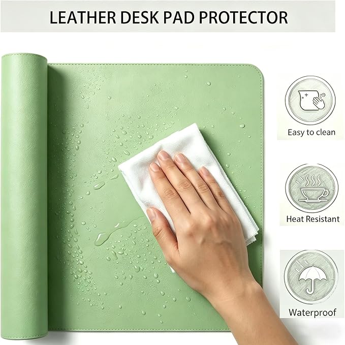 Leather Desk Mat - Non-Slip PU Desk Pad for Office and Home - Desk Organization and Accessories - Ideal for Mouse Pad and Desk Mats on Top of Desks (Green,23.64''x 35.07'')
