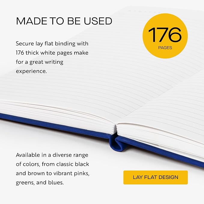 Oriole Vegan Leather Ruled Notebook - Deep Blue | 176 Pages of Thick Lined Paper | Soft Touch Hardcover Journal (5 x 8 in) with Gold Foil Bird Design & Luxury Gift Box