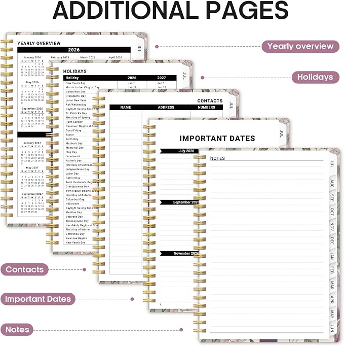 Planner 2026-2027, Academic Year Weekly and Monthly Calender Planner, from Jul 2026 - Jun 2027, Spiral Bound School Planning Book, Perfect for Teacher, Student, Women & Men, A5 (6.3" x 8.5"), Soft Peony