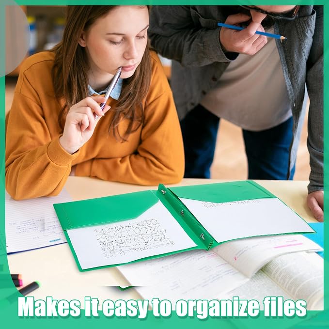 Yeaqee 500 Pcs Plastic 2 Pocket Folders with Prongs Bulk for Back to School, 3 Prong File Folders Fit Letter Size Paper, for School Office Homework Paperwork Organization Supplies (Green)