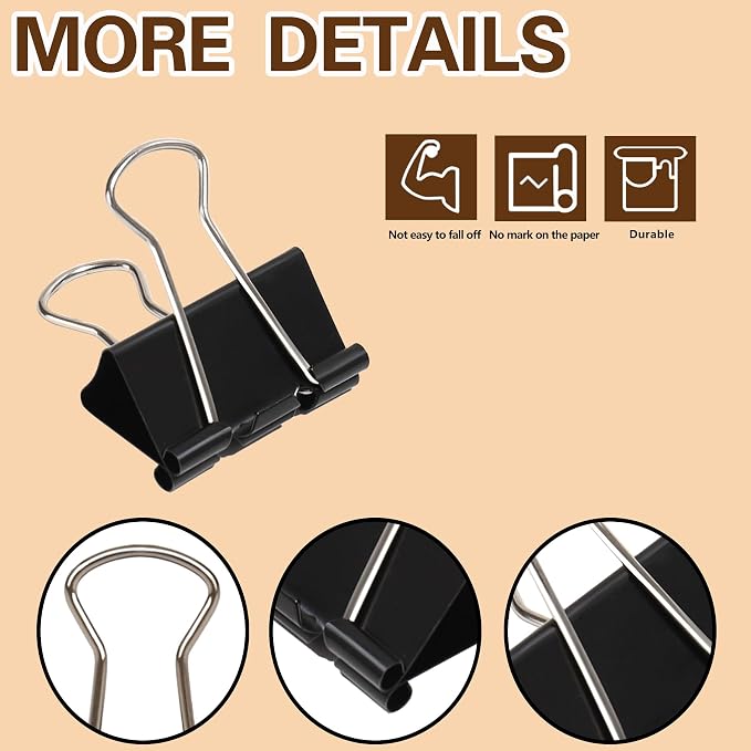Binder Clips 1.25 Inch, 24 Pcs Black Medium Office Paper Clamps | Solid Metal Clips, Heavy-Duty Grip for Thick Docs, Great for Accounting, Teachers, Receipts & Daily Office File Sorting