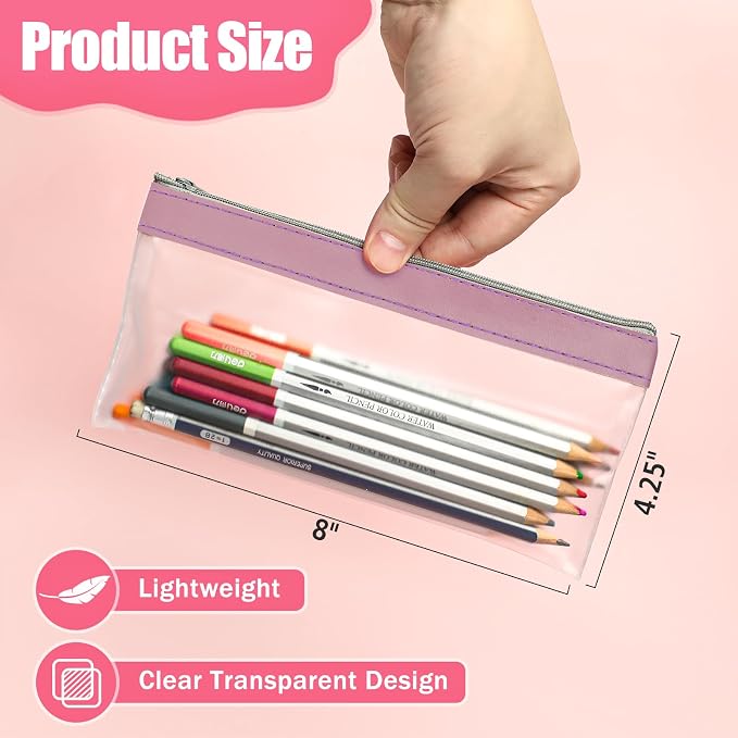 4 Pack Clear Pencil Pouch, Cute Pencil Case, Pencil Bag With Zipper | Teen Portable Pencil Pouch for School & Stationery Supplies