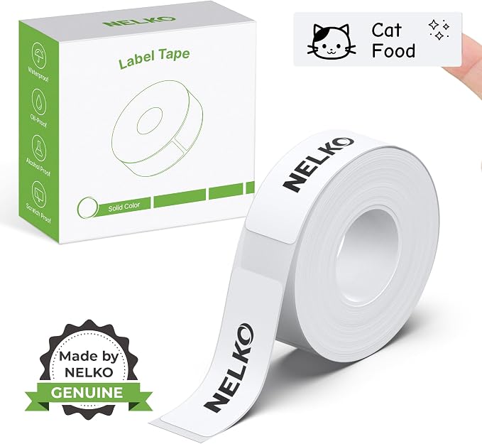Nelko Genuine P21 Label Maker Tape, 14x40mm (0.55"x1.57"), Standard Laminated Thermal Label Tape Replacement, for Home Office, 180 Labels/Roll, White