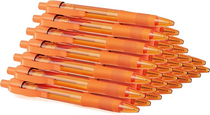deegtran Pens Bulk, 30 Pack No Bleed Orange Ink Click Pens with Soft Grip, Wholesale Retractable Ballpoint Pens for Office School, Medium Point Smooth 1.0MM
