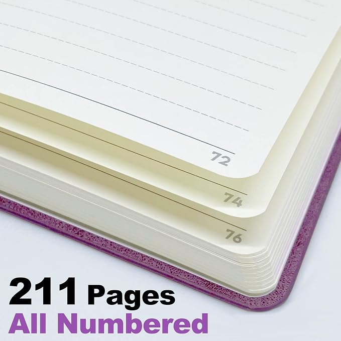 LeStallion Purple Journal To Write In For Women/Men - A5 Purple Faux Leather Notebook - Numbered 120gsm Thick Paper Writing Journal - 200 Pages Wide Ruled Light Purple Soft Cover Note Book