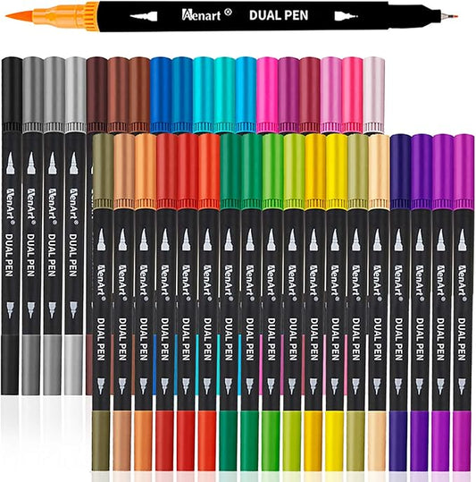36 Dual Brush Markers for Adult Coloring Books - Fine & Brush Double Pens for Journaling, Calligraphy, Drawing, Art + Craft Supplies for Gifts Trendy Stuff