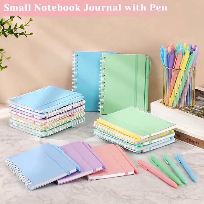 Fulmoon 30 Set Small Spiral Notebooks A6 with Pens Bulk, Multicolor 4" x 6" Pocket Notebooks Mini Lined Journals 50 Sheets for Back to School Supplies Students Rewards Office Gifts (Dream Pastels)