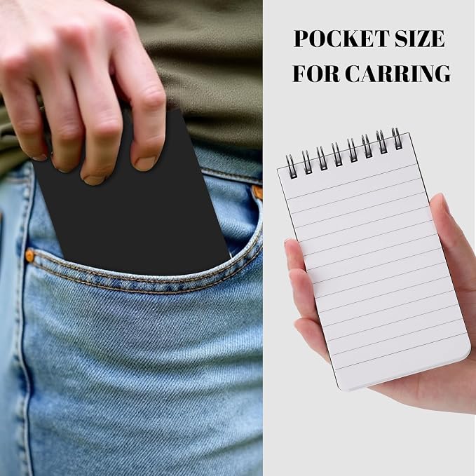 BESARME 10 Pcs Small Notepads 3x5, Spiral Pocket Notebook Bulk | Black Mini Lined Notepad, Memo Pads for Men, Students Back to School Gift