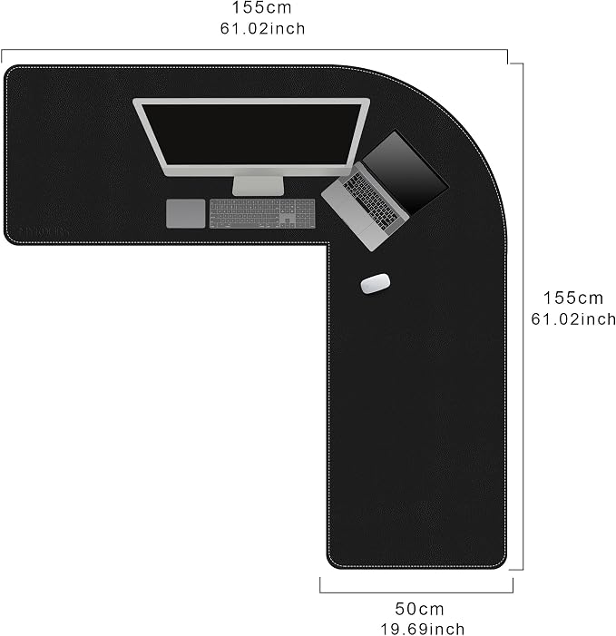 Mydours 61"x61"x20" Extra Large Desk Mat, L-Shaped Mouse Pad Desks, Black | Big Large Dual-Sided PU Leather L-Corner desks pad Waterproof Gaming Desk Mat Protector for Home Office Computer Gaming
