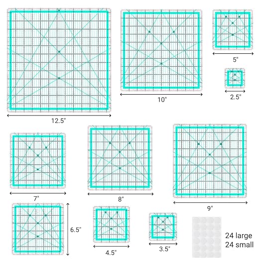 10 Quilting Rulers(2.5",3.5",4.5",5",6.5",7",8",9",10",12.5") | Square Rulers,Quilting Squares,Square Quilting Rulers,Quilting Square Ruler
