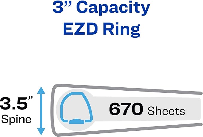 Avery Heavy-Duty View 3 Ring Binder, 3 Inch One Touch EZD Rings, 670-Sheet Capacity, 3.5 Inch Wide Spine, 1 Black Binder (79693)