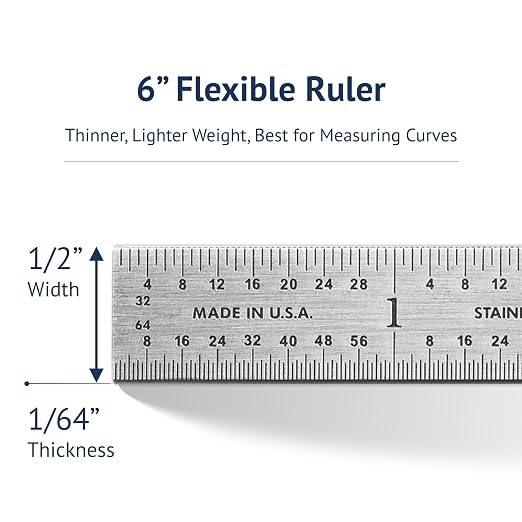 PEC Tools 6" Machinist Pocket Ruler - Stainless Steel with Pocket Clip, Round End, 32nds and 64ths Graduations on Front, Decimal Equivalents Chart on Back - Made in USA