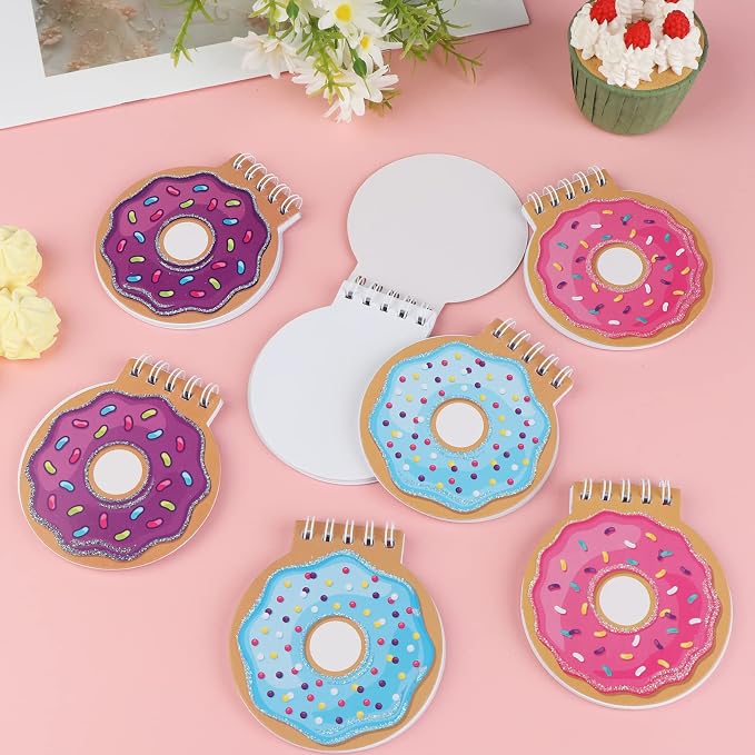 24 Pcs Mini Spiral Notebook Cute Donut Notebook Birthday Notepad Kawaii Donut Memo Pad Notebooks for Kids Party Favors Goodie Bag Stuffers, 3.34x3.74 Inch