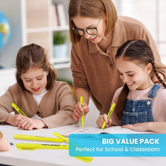 Taja Highlighters 96 Pack Value Pack, Bright Yellow, Chisel Tip Marking Pens with Clean Ink, Suitable for School, Office, and Daily Use