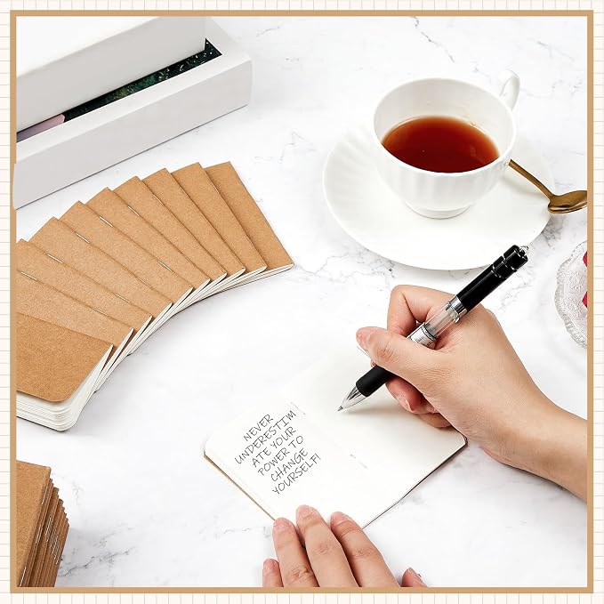 Outus 15 Pcs Mini Pocket Notebook 2.5" x 4" Small Journal Kraft Paper Notepads Bulk Softcover Pocket Notepad Memo Diary Subject Notebooks for Traveler Worker(Brown,Blank Style)