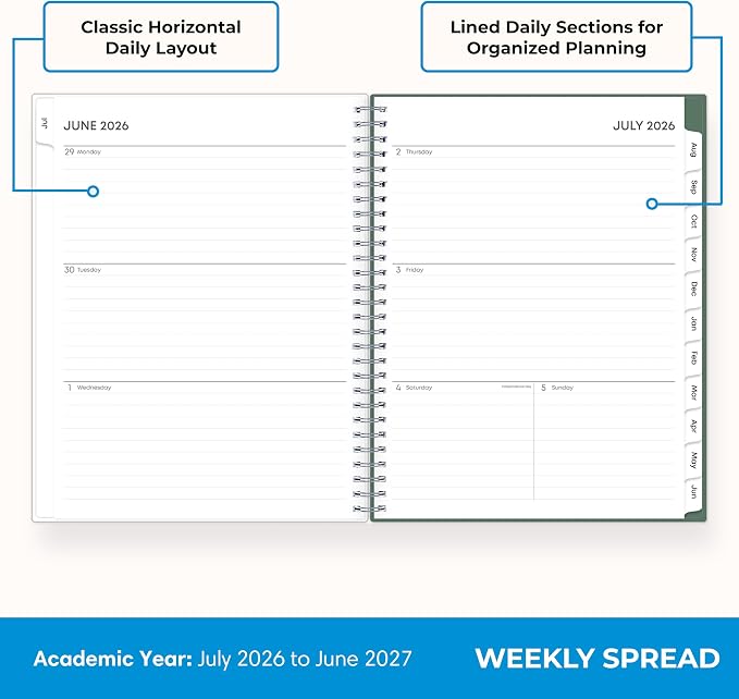 Blue Sky 2026-2027 Weekly & Monthly Academic Planner, 8"x10.875", Seychelle | July 2026 - June 2027, Flexible Cover, Wirebound, Laminated Tabs, Academic Year