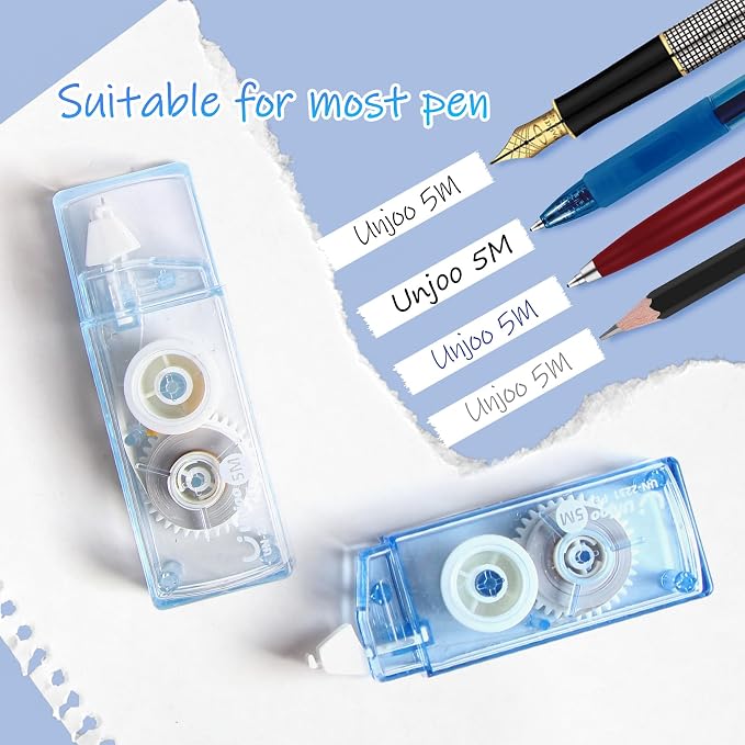 Unjoo Mini White Correction Tape Set (12pack, 5M/196" x 0.2", Blue) | Aesthetic Cute Correction Tape, Easy To Use, For school, Office Workers