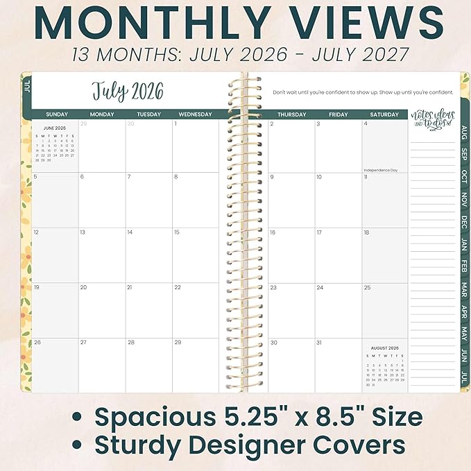 bloom daily planners 2026-2027 Planner - Academic Year (July 2026 - July 2027) Monthly & Weekly Soft Cover Planner for Women - 13 Month Agenda Book with Stickers - 5.5" x 8.25" - Butter Yellow Daisies