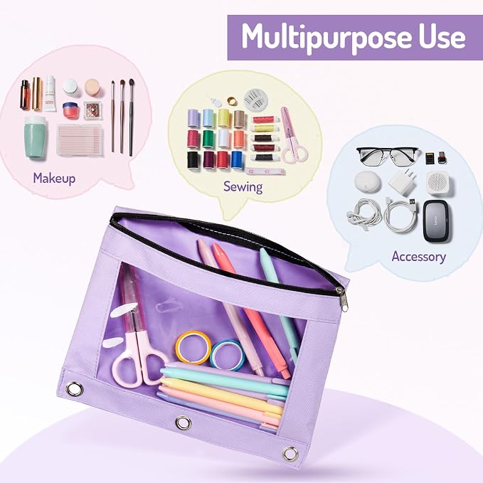 Forvencer Pencil Pouch for 3 Ring Binder, Pastels Pencil Case with Smooth Zipper, Cute Soft Pen Bag with Clear Window & 3 Reinforced Grommets, Big Capacity Binder Bag, School Office Supplies, Green