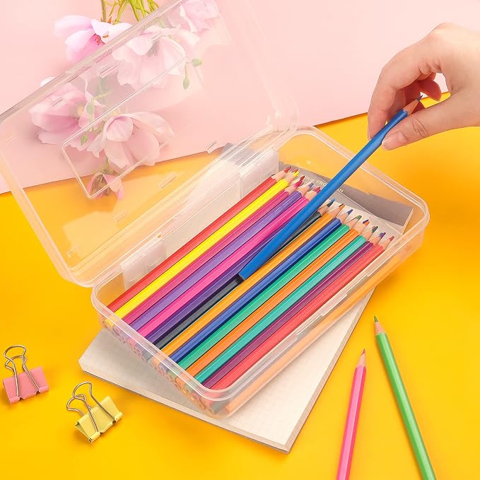 Tamaki 1 Pack Plastic Pencil Box Large Capacity, Clear | Clear Boxes with Snap-tight Lid Stackable Design and Stylish Office Supplies Storage Organizer