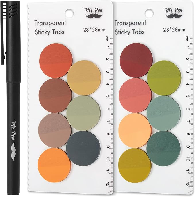 Mr. Pen- Round Transparent Sticky Notes, 1.1” Diameter, 14 Pads, 560 Sheets | Colorful, Water-Resistant See-Through Sticky Notes & Fineliner, Smooth Writing, Note Tabs for Bible Journaling, Studying