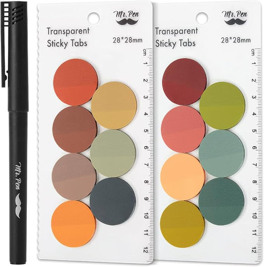 Mr. Pen- Round Transparent Sticky Notes, 1.1” Diameter, 14 Pads, 560 Sheets | Colorful, Water-Resistant See-Through Sticky Notes & Fineliner, Smooth Writing, Note Tabs for Bible Journaling, Studying