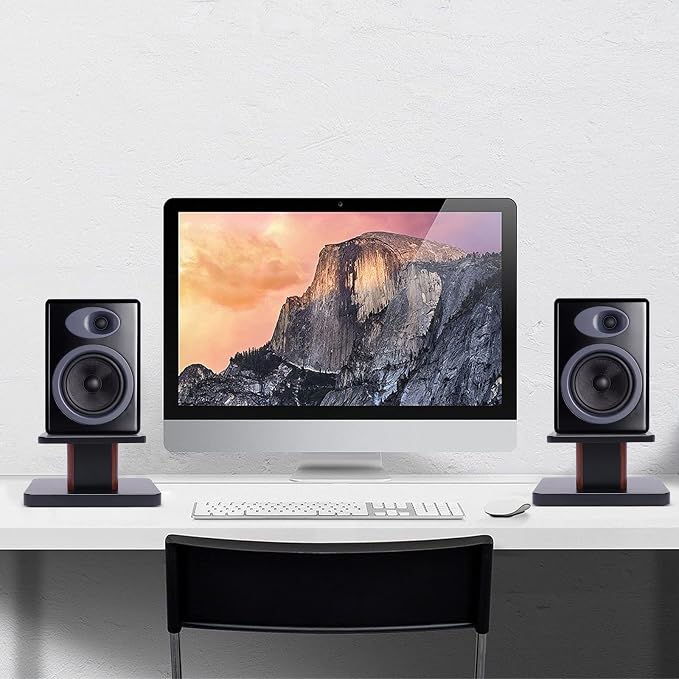 Universal Speaker Stand Pair, H6in Desktop Bookshelf Speaker Stands Holder for Surround Sound Studio Monitors Up to 33lbs, for Home Theater Living Room Floor, Black & Brown