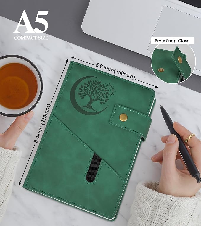 PAIBAS Blank Journal Notebook, A5 Hardcover Leather Sketchbook with 200 Pages Thick Blank Paper for Men Women, Unlined Drawing & Writing Journal, 5.9" x 8.4" Plain Notebook (green)