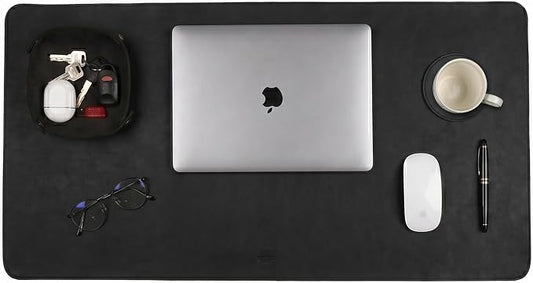 LEATHER VILLAGE Real Leather Desk Pad 3mm Thick Double Layer Desk Mat Black | 32''x16'', Cover Blotter Large Full Grain Protector for Keyboard, Mouse & Laptop, Office Table Mat & Desktop Accessories