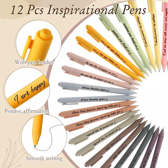 Mooliwe 24 Pcs Positive Affirmation Gift Set Gratitude Notebooks with Pens Small Bags Motivational Encouragement Notepads Daily Affirmations Journal for Women Stress Relief Self Care (Boho)