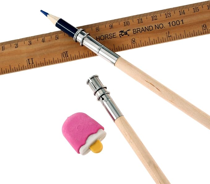 Chinco 12 Pieces Wooden Pencil Extenders Art Pencil Lengthener Crayon Extension with Aluminum Handle for School Office Supplies