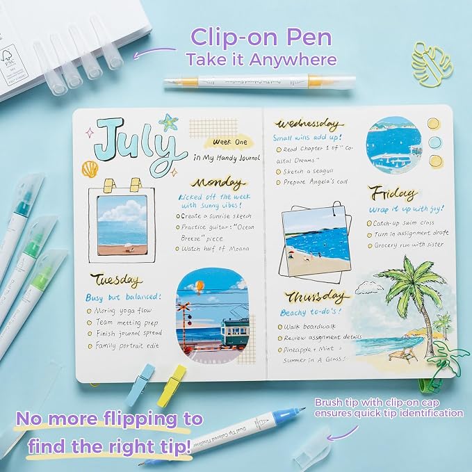 Ohuhu 12 Colors Brush & Fineliner Dual Tips Colored Drawing Pens for Adults | Waterproof & Alcohol-proof Brush Micro Pens for Artists & Beginners Drawing Sketching Bullet Journal Outlining Office Class