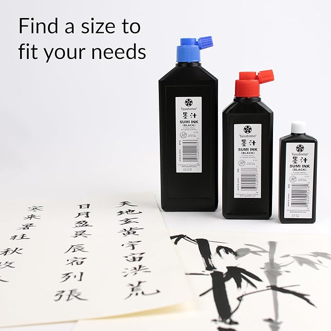 Yasutomo Bokuju Liquid Ink - 6oz Sumi Ink for Calligraphy and Artwork - Black Drawing Ink for use with Japanese Ink Brushes and Dip Pens