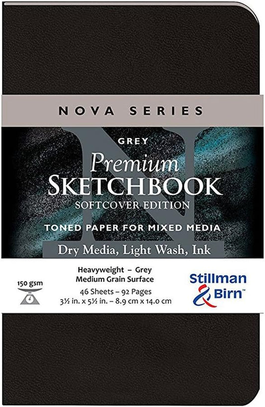 Stillman & Birn Nova Series Grey Softcover Sketchbook, 3.5" x 5.5", 150 GSM (Heavyweight), Grey Paper, Medium Grain Surface