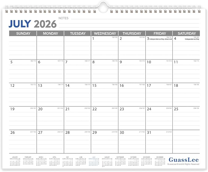 GuassLee 2026-2027 Wall Calendar - 19 Months Hanging Calendar from Jun. 2026 to Dec. 2027, 14" x 11.5", with Notes for Easy Planning School Home Office