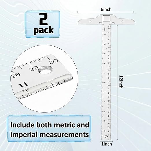 Pangda 2 Pcs 12 Inch T-Square Ruler Plastic Transparent T-Ruler for Drafting and General Layout Work