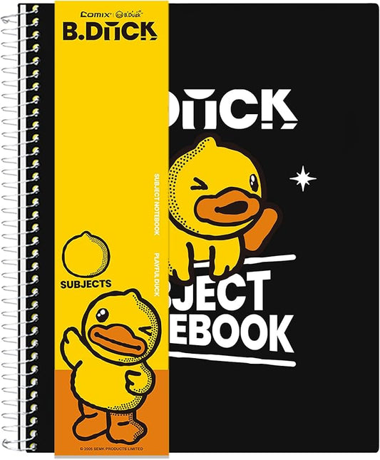 Comix Plastic Cover 5 Subject Notebook, 200 Sheets College Ruled Notebook for Office/School/Home, Black
