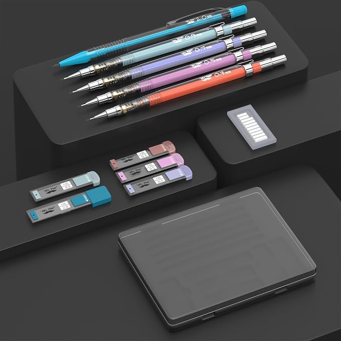 Mr. Pen- Pastel Mechanical Pencil Set, 5 Mechanical Pencils (0.3, 0.5, 0.7 | 0.9, 2.0mm), 5 HB Lead Refills & 10 Eraser Refills, Precision Drawing Pencils for Sketching, Writing & Technical Artwork