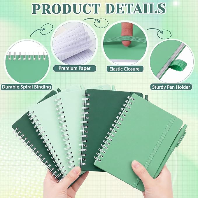 Fulmoon 30 Set Small Spiral Notebooks A6 with Pens Bulk, Multicolor 4" x 6" Pocket Notebooks Mini Lined Journals 50 Sheets for Back to School Supplies Students Gifts Rewards Office (Forest Greens)