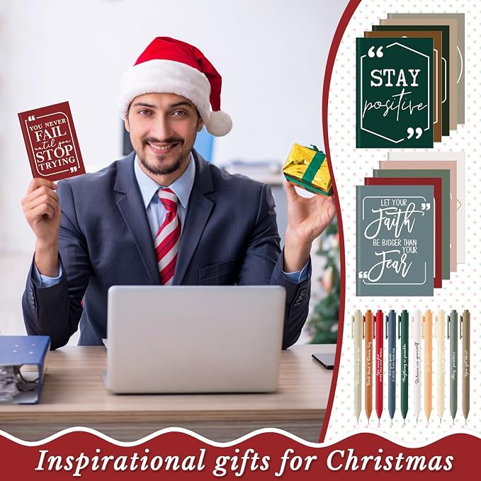 Fulmoon 200 Pcs Motivational Pens Inspirational Notebooks Gifts Bulk Inspirational Ballpoint Pen Small Note Pads Appreciation Gifts for Employee Nurse Volunteer Teacher Back to School (Retro)