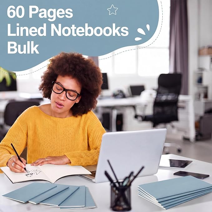 Mimorou 100 Pcs Journals Notebooks Bulk - Kraft Softcover A5 Small Notebooks 5.5 Inch x 8.3 Inch Notepads with 60 Page 30 Sheet for Writing Sketch Travel Office Supplies(Lake Blue,Lined)