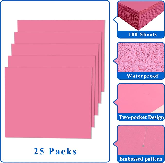 Zzrywuty File folders with Pockets,Pink Two folders for documents,25 Pack Paper Folders with Card Slot,Letter Size,School Students,Business,Home and Office Workers