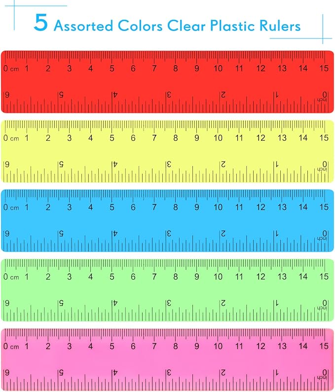 Zonon 50 Pcs 6 Inch/12 Inch Plastic Rulers Bulk Flexible Straight Rulers with Inches Centimeters First Day of School Gift Students Back to School Office Home Supplies (Colorful,6 Inch)