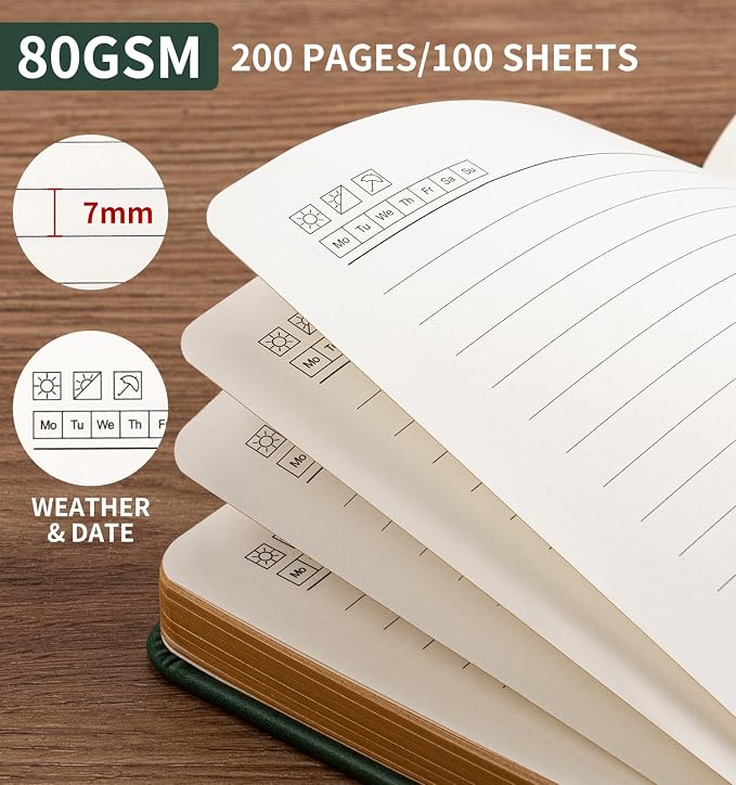 Lined Journal Notebook for Women Men, A5 Hardcover Leather Journals for Writing, 200 Pages Thick Paper, Daily Journal Notebook for Work, School, Note Taking, Business, Travel, College Ruled